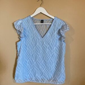 Cinderella blue sheer top blouse ruffle cap sleeves Women’s Size Large Fairycore